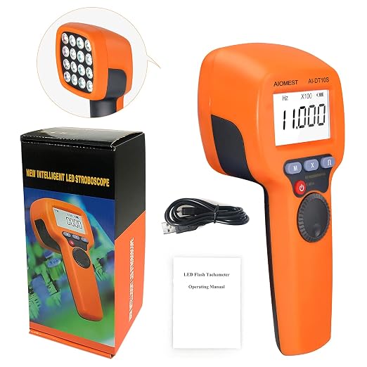 Digital LED Stroboscope Measuring 60~99,999 RPM/Hz, Non-Contact Tachometer Adjustable Strobe Light Timing Speedometer for HVAC Motor Engine Speed Tester, Handheld Estroboscopio 0.001% High Accuracy | Brighter 1500 Lux LED for Sharper Image, Freeze Moti...