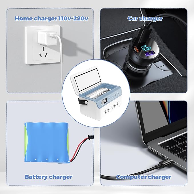Electric Insulin Cooler Travel Case Box, Mini Insulin Fridge, Portable Insulin Refrigerator Diabetic Cooler Box for 4-5 Pens, 2-18℃ Temperature Control, with Handle, Power Supply, Rechargeable Battery