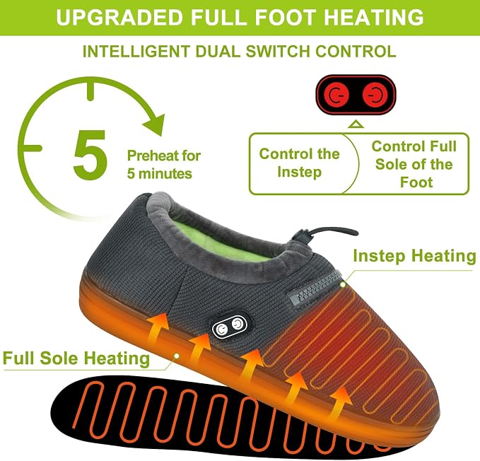 Foot Warmer, Electric Foot Warmer with 5000mAh Battery, Heated Slippers Women Men, Heated Foot Warmer with Smart Dual Independent Switch Heated Shoes for Feet Warmers Winter Warm