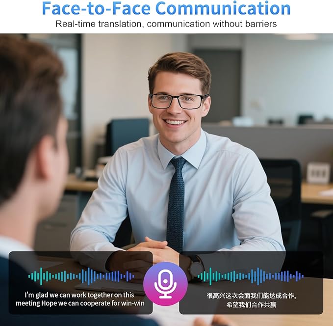 AI Glasses for Men Women Powered by ChatGPT, Bluetooth Smart Glasses with AI Translation(165+ Language), AI Noise Cancellation Via APP, Blue Light Filtering & Ultra-Slim Detachable Arms for Working