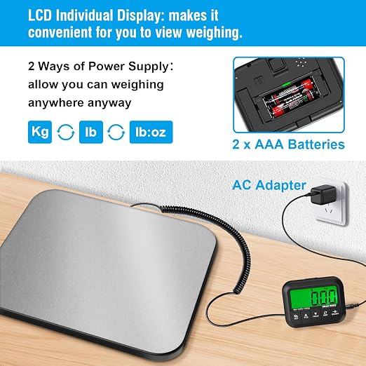 GRAM PRES Shipping Scale, 440 lbs/10g Highly Accurate Postal Scale with Hold/Tare/Pcs, Digital Postage Scale with LCD Display for Packages/Luggage/Post Office/Dog, Battery & USB Cable Included