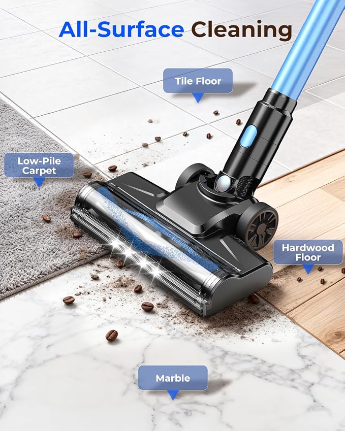 UML0 N8 Cordless Vacuum Cleaner,Lightweight Stick Vacuum with Powerful Suction,2200mAh Battery,40 Mins Runtime, Self-Standing,Rechargeable Vacuum Cleaners for Home Hardwood Floor Pet Hair (Navy)