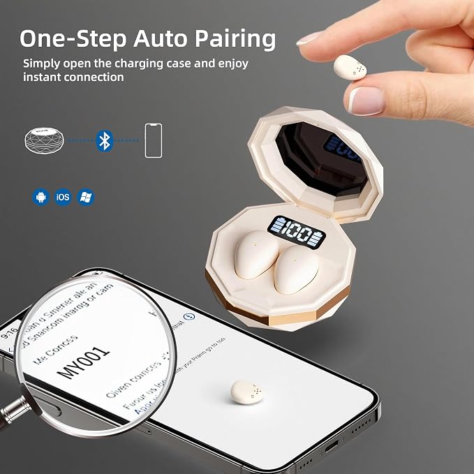 Sleep Earbuds for Side Sleepers,Mini Invisible Wireless Earbuds for Small Ear Canals,Bluetooth 5.4, 40H Battery,Noise Blocking,Waterproof,LED Power Display,Tiny Earbuds for Work,Sleep（Beige）