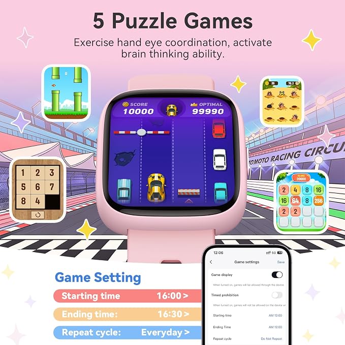 Smart Watch for Kids with Find My, 1.83" Fitness Tracker Watch No APP No Phone Needed, Pedometer, Heart Rate, Sleep Monitor, IP68, Puzzle Games for Girls Boys Teens 5-16, Gift, Pink