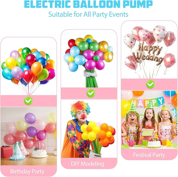Biapian Balloon Pump Electric, 3-in-1 Portable Electric Air Pump for Balloons and Inflatables, Dual Nozzle Balloon Blower Machine for All Latex 260q Foil Balloon Inflator Deflator for Party Decoration