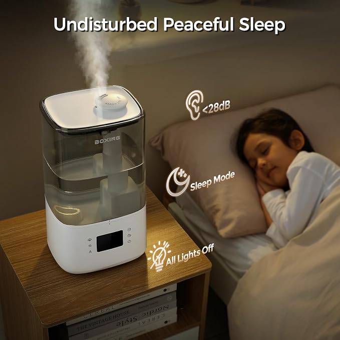 BOXING 6L Warm and Cool Mist Humidifiers for Bedroom, Top Fill Ultrasonic Aroma Diffuser with Remote, Auto Mode Humidistat Perfect for Baby & Plants, Quiet Sleep, Timer, Auto Shut-Off, 60H Runtime