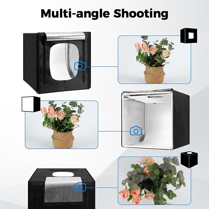 Photo Light Box, Portable 12/16/20/24/32 Photo Studio Light Box, Shooting Tent Kit with 405 Light Beads and 6 Color Backdrops. Lightbox with 3 Stepless Dimming Light Boards for Product Photography