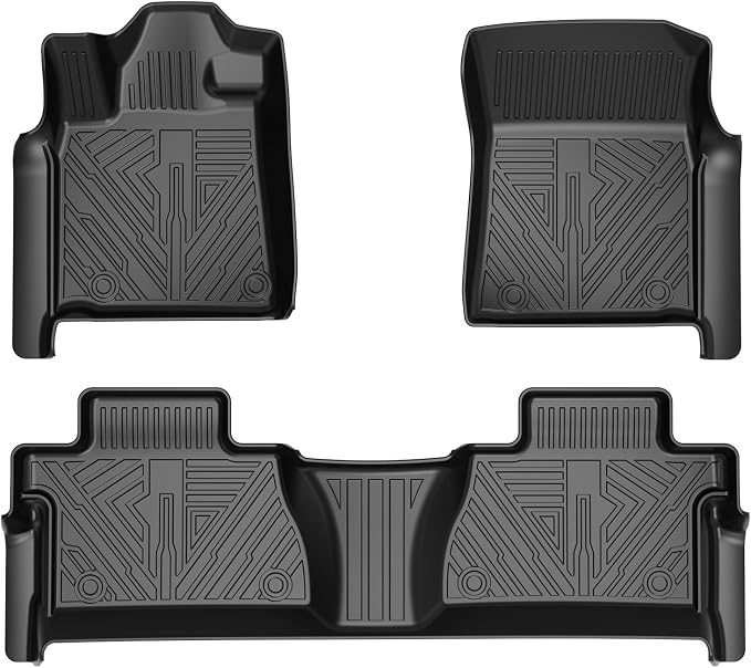 T TGBROS Floor Mats Custom Fit for 2007-2011 Toyota Tundra Accessories All Weather Protection TPE 2 Rows Floor Liners Set Non-Slip Black