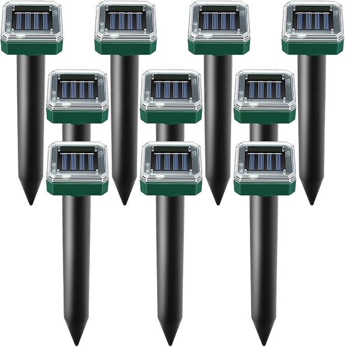 Mole Repellent Solar Powered, 10 Pack Solar Mole Repellents Ultrasonic for Vole, Snakes, Gopher, Waterproof Sonic Vole Deterrent Spikes,Snake Gopher for Garden and Yard