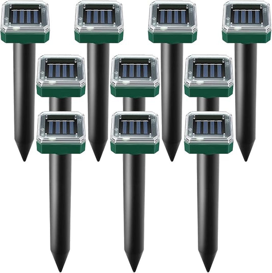Mole Repellent Solar Powered, 10 Pack Solar Mole Repellents Ultrasonic for Vole, Snakes, Gopher, Waterproof Sonic Vole Deterrent Spikes,Snake Gopher for Garden and Yard