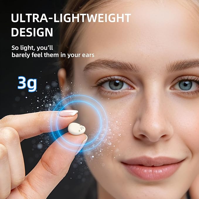 Sleep Earbuds for Side Sleepers,Mini Invisible Wireless Earbuds for Small Ear Canals,Bluetooth 5.4, 40H Battery,Noise Blocking,Waterproof,LED Power Display,Tiny Earbuds for Work,Sleep（Beige）