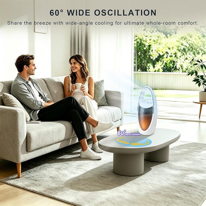 Bladeless Desk Fan with Misting, Rechargeable Quiet Personal Fan, Portable Table Fan with Night Light, 9H Timer 60° Oscillation Cooling Fan for Bedroom Office Home - Space Capsule Design (white)