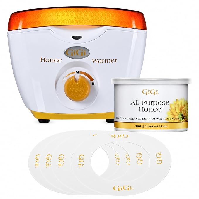 GiGi Wax Warmer for Hair Removal, Face and Body Depilatory Kit with All-Purpose Honee Wax and 10 Collars, Adjustable Temperature, 14 oz