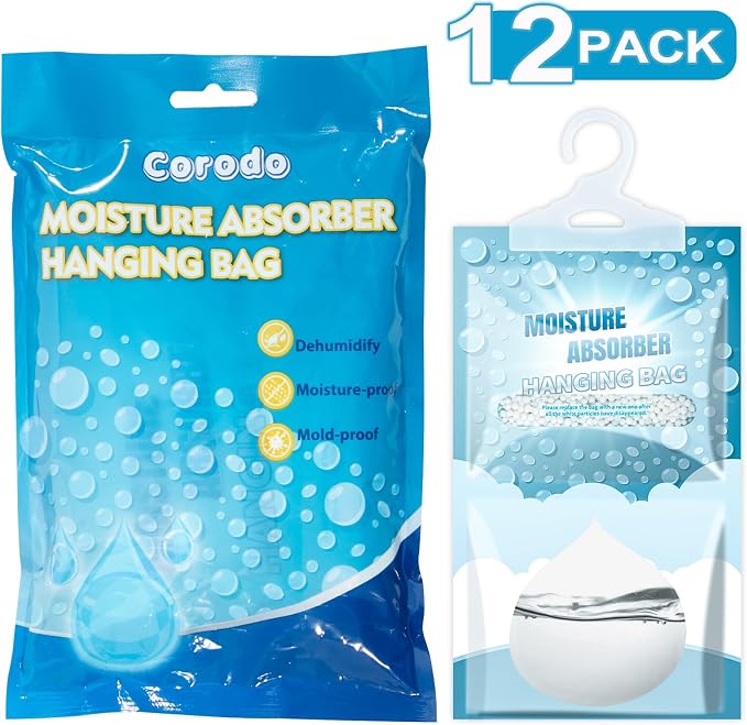 Moisture Absorbers 12 Pack - Fragrance Free Humidity Absorber High-Efficiency Dehumidifier Bags Portable Moisture Hanging Bags for Closet, Bathroom and Kitchen