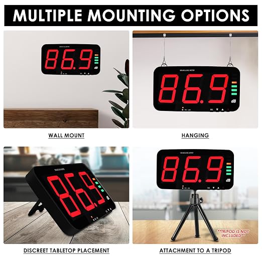 Decibel Meter Sound Level Meter with Data Logging, 13" Large LCD Display Wall Mounted Noise Meter for Classroom w/ 16.4ft Corded Sensor & Alarm Output for Studio Decibel Noise Measuring and Recording