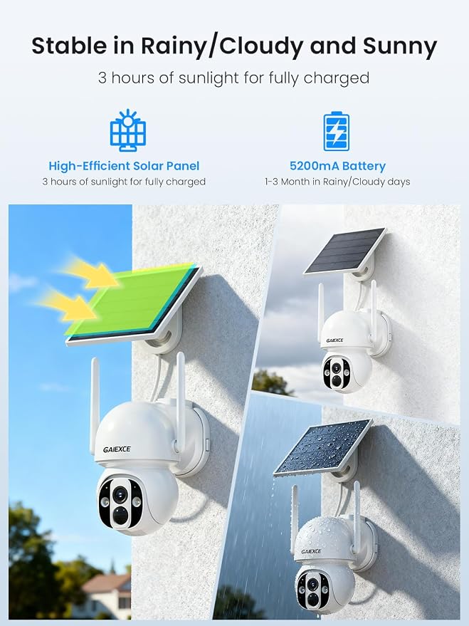 Solar Cameras Outdoor Wireless, No Subscription, Expandable to 10CH, 4 Cam Kit, Home Security Camera System, 4MP Color Night Vision, 360° Pan&Tilt, Auto Tracking, 2.4G/5G WiFi, 64G SD Card
