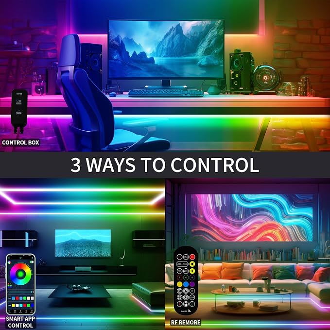 20FT LED Strip Lights COB Smart IC, 24V RGB LED Lights for Bedroom with RF Remote Smart App Button Controller Music Sync Color Changing Strip Lights for Game Room Kitchen Cabinet Lighting