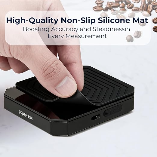 Mini Digital Coffee Scale with Timer, 2kg/0.1g High Precision for Espresso and Pour-Over Coffee, Type-C Rechargeable Espresso Scale with Tare Function & Silicone Pad, Black