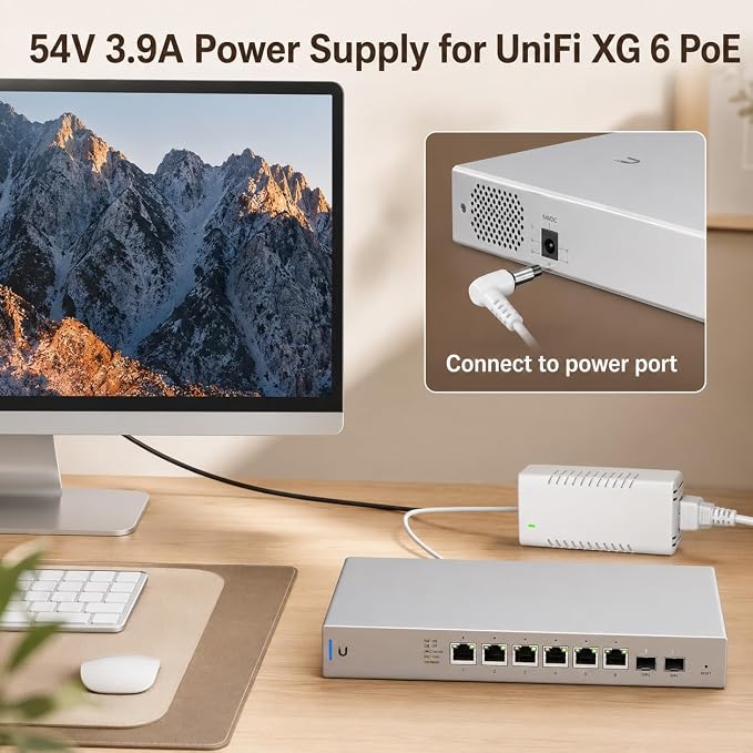 54V 3.9A 210W White Power Adapter Compatible with Ubiquiti UniFi XG 6 PoE US-XG-6POE, USW-Ultra-210W, UACC-Adapter-AC-210W, ADS-210NX-48-1 AC/DC Power Supply Charger