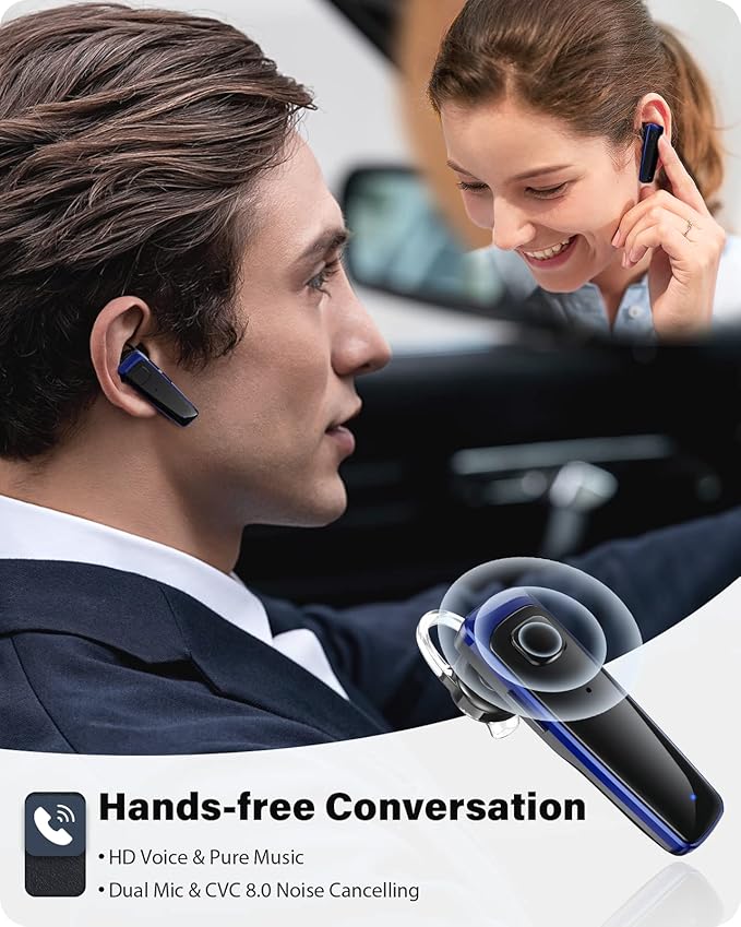 ADADPU Bluetooth Headset - V5.0 Wireless Handsfree Earpiece Built-in Dual Mic Noise Cancelling, 10 Days Standby 16Hrs HD Talktime Ultralight Headset for iPhone Android Samsung Laptop(Blue)