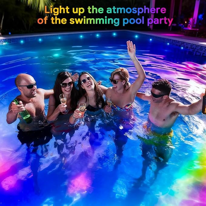 AHAWILL 100FT RGB Swimming Pool Lights for Inground & Above Ground Pools,IP68 Waterproof,Plug-in 16 Shell Pool LED String Lights,Remote/APP Control,16M Colors,DIY Timer,44 Dynamic Modes for Pool Decor