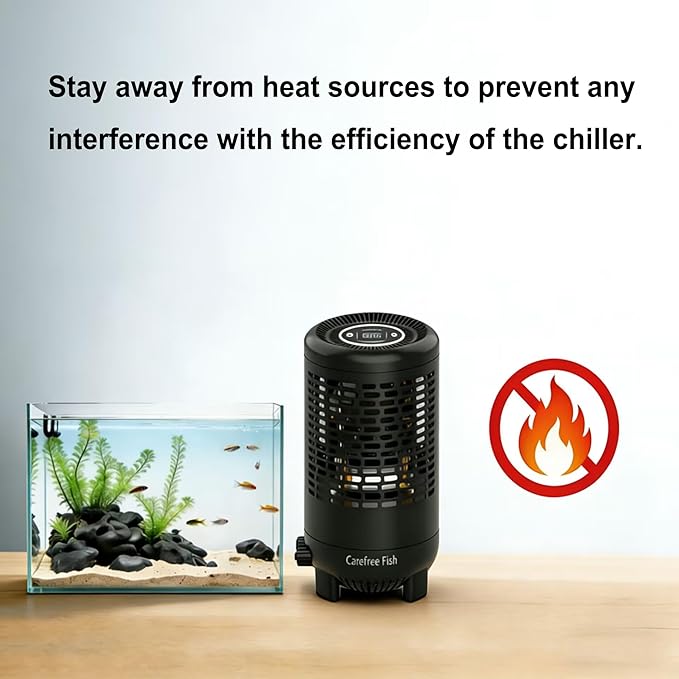 Carfree Fish Aquarium Chiller Semiconductor Technology Cooling Water Low Noise 35dB Long Service Life Small Size Energy-Saving for ≤12Gal Tank(Patent No.: US D1065431S)