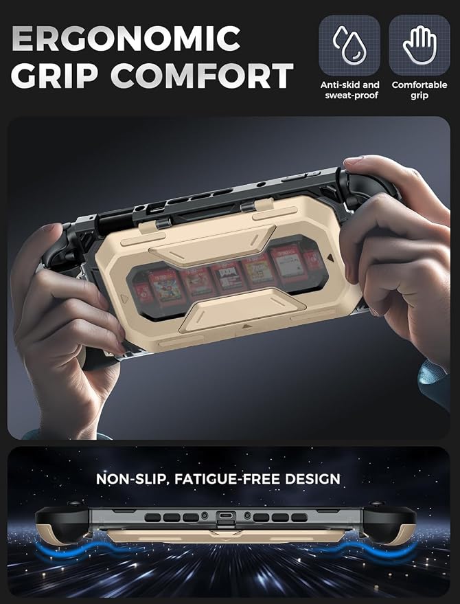 Mumba Dockable for Nintendo Switch 2 Case with Flip Stand, [Titan] Ergonomic Switch 2 Grip Protective Cover Holds 5 Game Cards & 2 TF Cards TPU Accessories and Quick-Release Joy-Con Design (Desert)