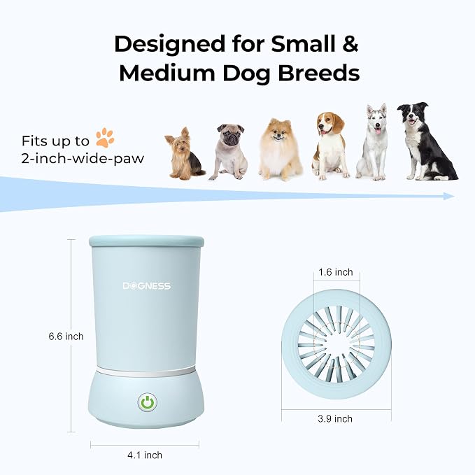 DOGNESS W01 Automatic Dog Paw Cleaner for Small to Medium Dogs (Light Blue) | Original Design | Premium Thick Materials | Rechargeable