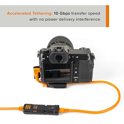 Tether Tools TetherPro Optima 10G USB-C to USB-C Data Transfer Cable, 20″ Straight to Right-Angle “Pigtail” Adapter, High Visibility Orange – Tethering Cable for Photographers & Digital Techs