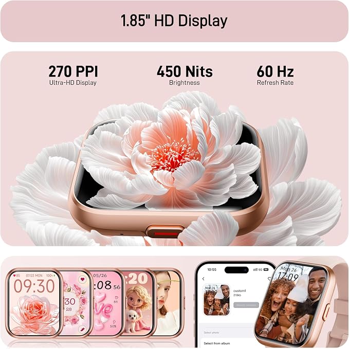 Tensky Smart Watch for Women Android & iPhone, Alexa Built-in, 1.8" Touch Screen Fitness Tracker with Answer/Make Calls, 3ATM Waterproof Heart Rate/Sleep/SpO2 Monitor, Pedometer, 100+ Sport Modes