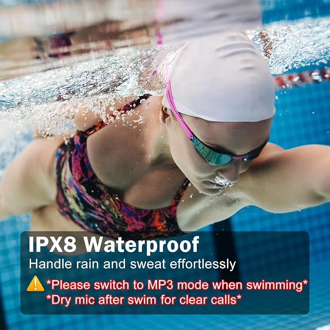Swimming Headphones-Bone Conduction Headphones, IP68 Waterproof Open Earphones, LiteSurge Bluetooth 5.4 Underwater Sport Earbuds with 32 GB MP3 Memory for Swimming, Marathon-Neon Orange