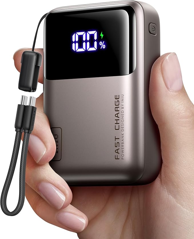 INIU 20000mAh Laptop Power Bank, Ultra Compact 65W PD Dual Fast Charging Portable Charger, Flight-Safe Battery Pack with USB C Cable for Travel, Camping, LongTrip, Businiess, Metallic Coffee