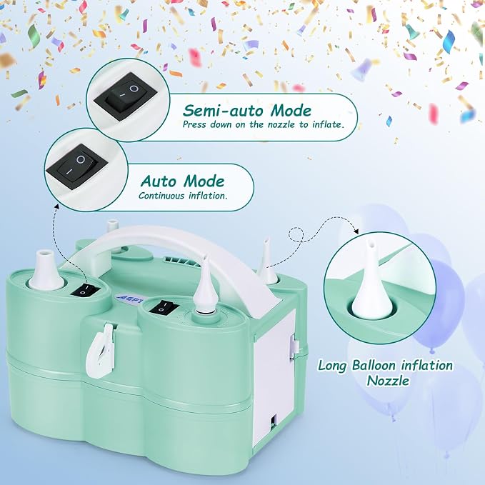 AGPTEK Electric Air Balloon Pump, 110V 600W Rose Red Portable Dual Nozzle Inflator/Blower for Party Decoration