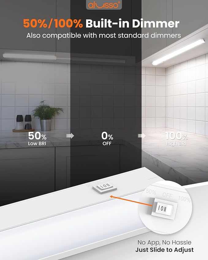 ALUSSO 18 Inch LED Under Cabinet Lighting Hardwired & Plug in 120V, 5CCT Color Selectable 2700K-5000K Dimmable 10W 850LM High Brightness, Strip Linkable Under Counter Lights for Kitchen Sink, 1 Pack
