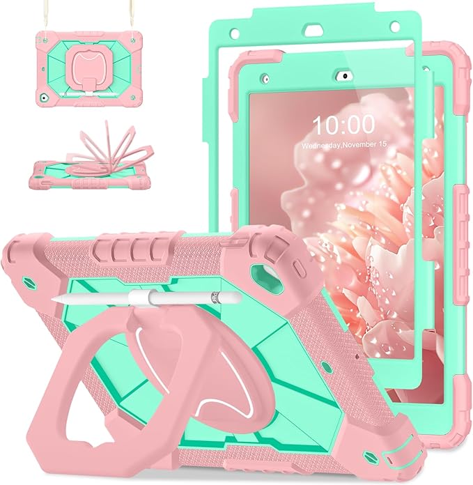 Auizotl Case for iPad 9th/8th/7th Generation 10.2 Inch iPad Case 9th Generation with Screen Protector/Rotate Stand/Pen Holder,Military Grade Shockproof i Pad 9th/8th/7th Gen Cases,Rose Mint