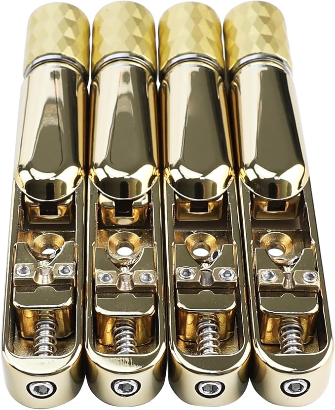 Pack of 4 Individual Single Tubular Fixed Bridge 4 String Electric Bass Bridge for Headless 4-string Bass Replacement Parts Gold