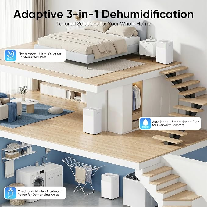 HUMILABS 52 Pints Dehumidifier for Home, 4500 Sq. Ft Dehumidifier for Basement with Drain Hose, 3 Modes, Ultra Quiet, Auto Defrost and 24HR Timer, for Bedroom, Garage, RV and Large Room