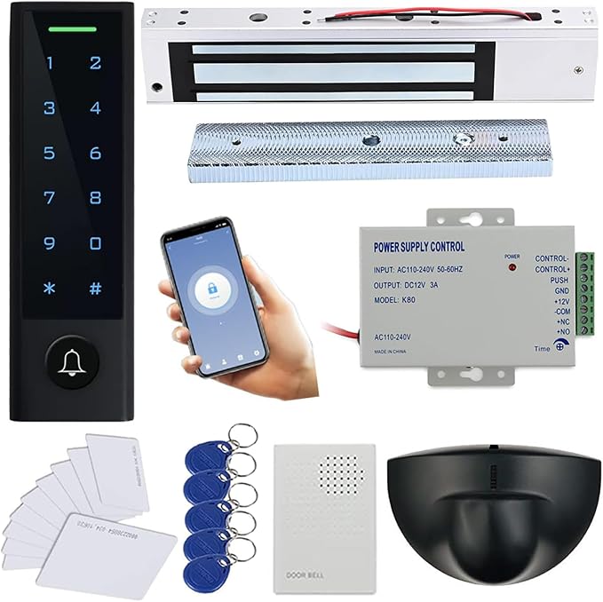 WiFi Remote Manage IP66 Watreproof Access Control Keypad 600lbs Magnetic Lock Request to Exit PIR Motion Sensor Smart Phone App Remote ADD/Delete User