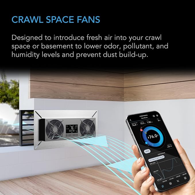 AC Infinity AIRTITAN T8-N, Crawlspace Basement Ventilator Fan, WiFi App-Compatible Temperature Humidity Controller, IP-55 Rated, Intake