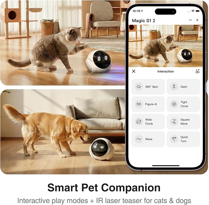 Smart Mobile Pet Camera Robot for Home Indoor, Movable 1080P Monitoring Dog and Cats, 2-Way Talk, Night Vision, Battery-Powered with Phone App Control