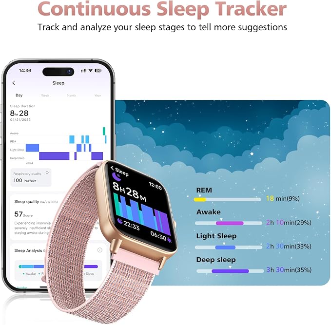 Smart Watches for Women, 1.85" Alexa Fitness Trackers with Call & SMS, Heart Rate, SpO2, Stress & Sleep Monitor, IP68 Waterproof Smartwatch for Android iPhone Samsung etc., 100+ Sports Modes, 2 Bands