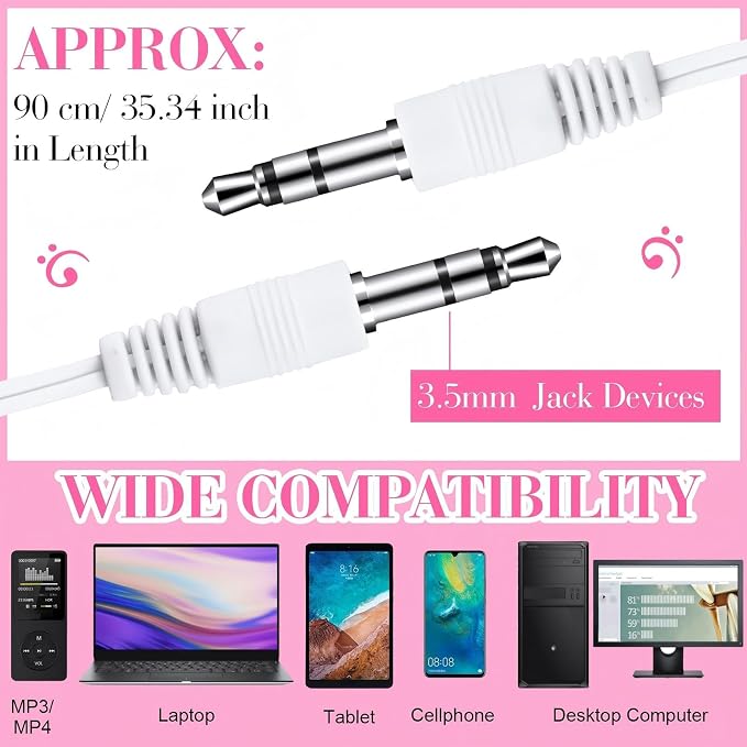 Konohan 100 Pcs Bulk Earbuds with Wire Basic Headphones in Ear for Libraries Laptop, No Microphone 3.5 mm Jack Earbuds Dot Headphones, Individually Bagged (Pink)