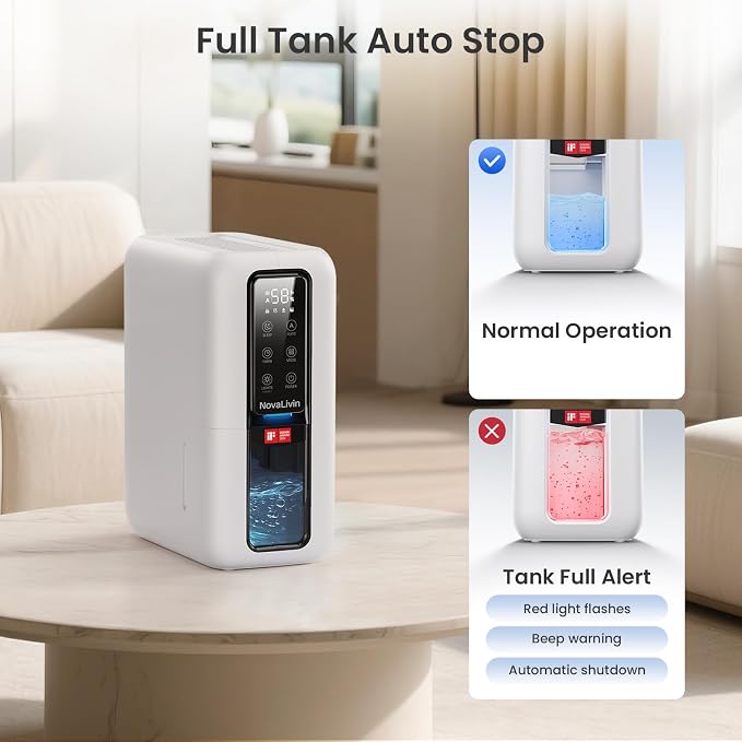 Dehumidifier for Home, Dehumidifiers for Bathroom, Bedroom, Living room, Closet with 68 OZ Water Tank, Moisture Absorbers, Auto Shut Off, Auto Humidity Control, 7 Colors LED Light, White
