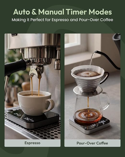 Maestri House S2 Espresso Coffee Scale with Timer, USB-C Rechargeable 2kg/0.1g Precision Shot Scale, Digital Scale for Espresso Brewing(Black & Silver)