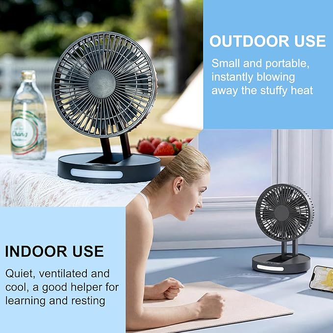 Qoqooice Portable Fan, 3600 mAh Rechargeable Battery Operated Fan with 5 Speeds, USB Powered, Quiet Personal Desk Fan for Office Home, Outdoor, Camping, Travel (Black)