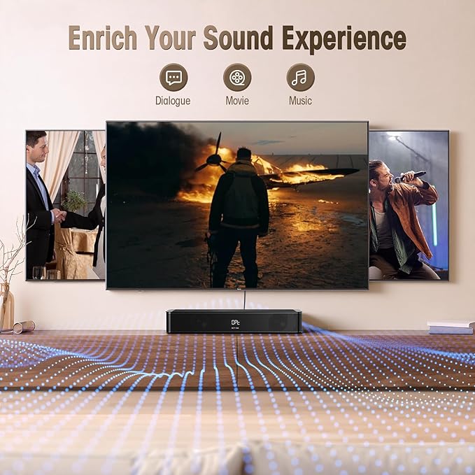 BESTISAN 2.1ch Sound Bar with Built-in Subwoofer, 100W Peak Power, HDMI ARC/Opt/AUX/USB/Bluetooth 5.3, 3 EQ Modes & Volume Boost, 16.5" All-in-One for TV/PC/Gaming/Projector