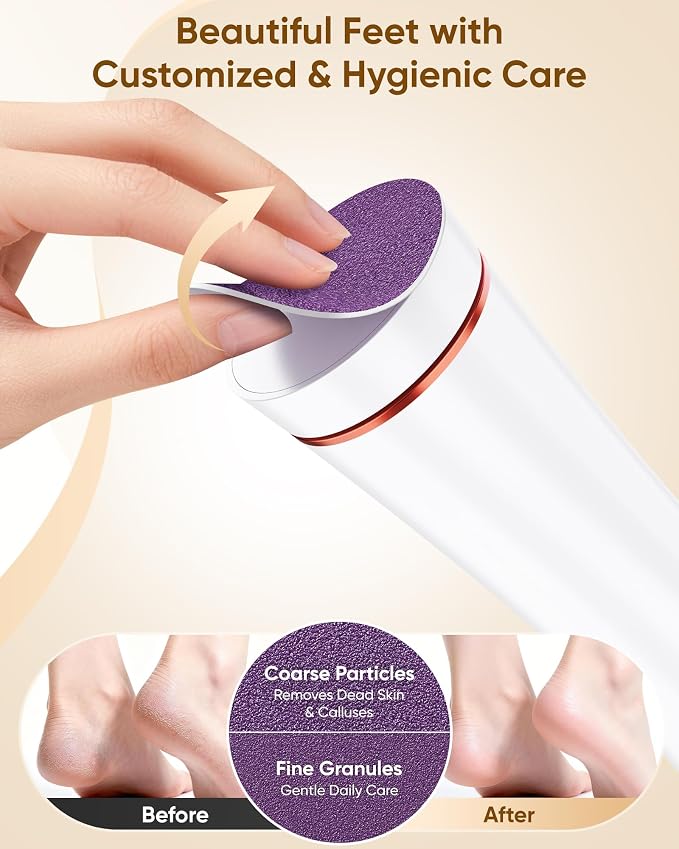 Electric Foot Callus Remover Rechargeable, Portable Electronic Foot File Pedicure Tools, Waterproof Foot Scrubber File, Professional Pedicure Kits, Foot Care for Dead Skin Ideal Gift (White)