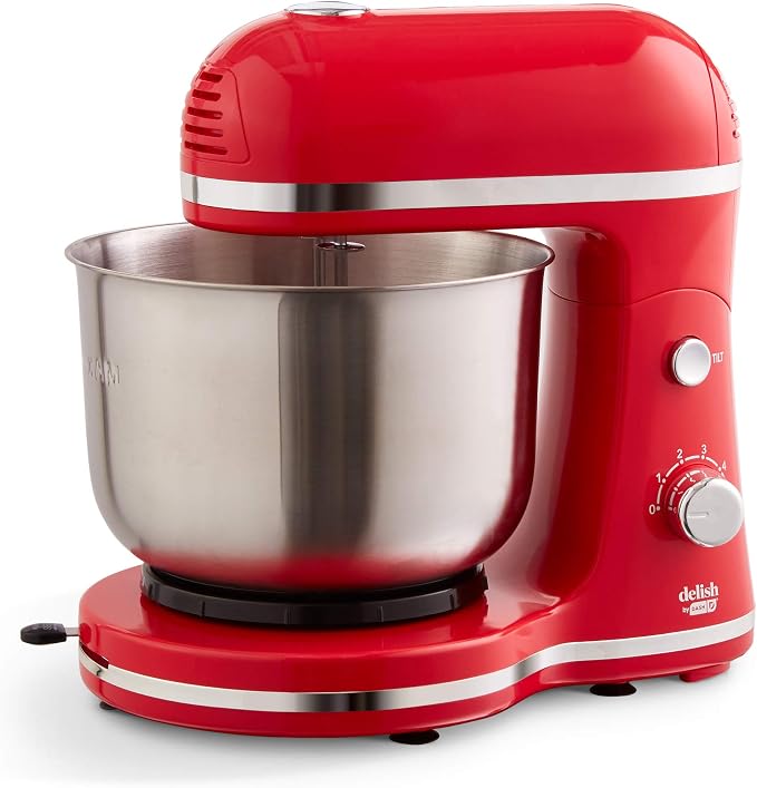 Delish by Dash Stand Mixer - Compact Mixer for Everyday Baking - 5-Speed Power with Removable Mixing Bowl - Dough Hooks Included - Red, 3.5-Quart