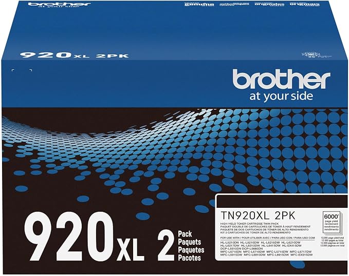Brother Genuine TN920XL High-Yield Black Toner Cartridge 2-Pack for Professional Business Laser Printers, 12,000 Pages per Cartridge, Compatible with HL-L5210DW, HL-L6210DW Series
