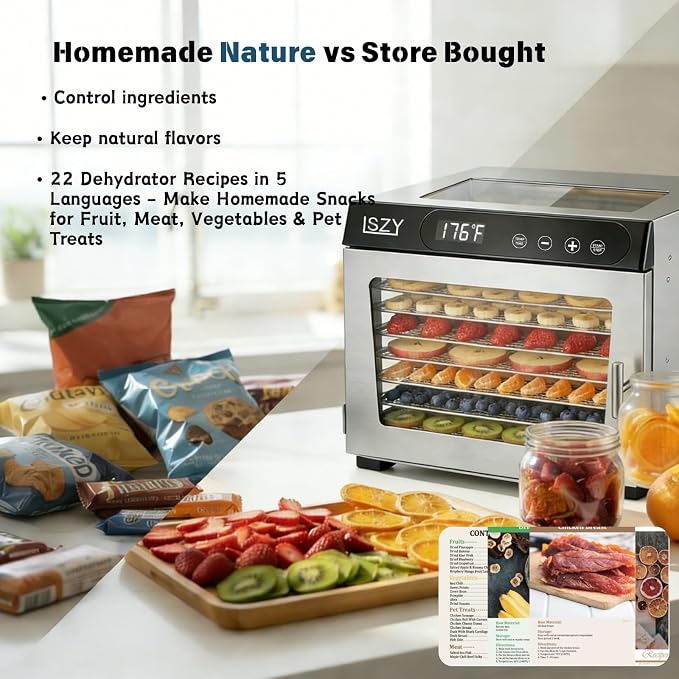Food Dehydrators, 8 Trays Dehydrator Machine for Jerky, 24H Timer 176°F Temperature Control 800W Powerful Food Dryer Dehydrator for Beef Meat,Fruit,Herb,Mushroom,Dog Treats (8 Trays)